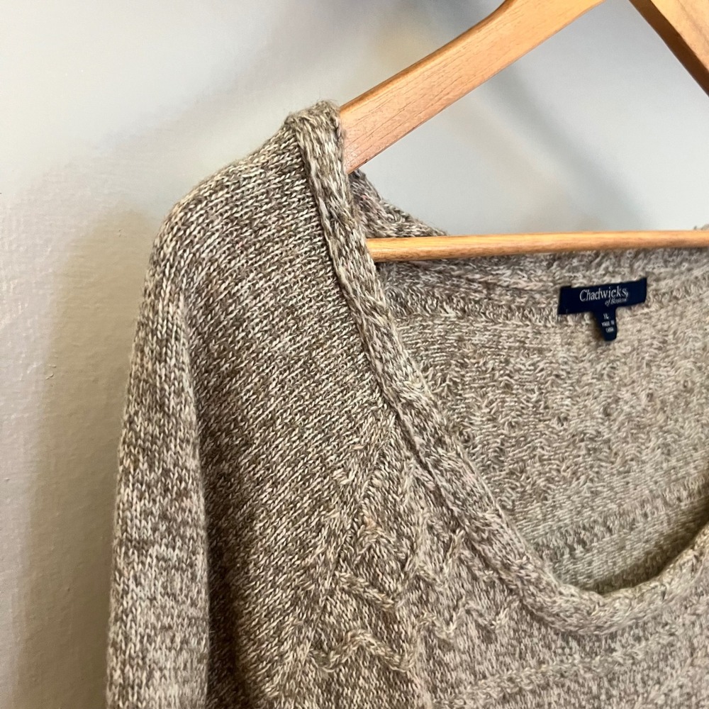 Chadwicks of Boston Marled Tan Cable Knit Lambswool 3/4 Sleeve Sweater Dress XL - Picture 4 of 10